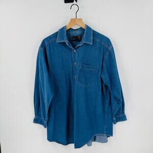 Vintage Eddie Bauer Denim Shirt Long Sleeve Size M Medium Classic Closet Staple